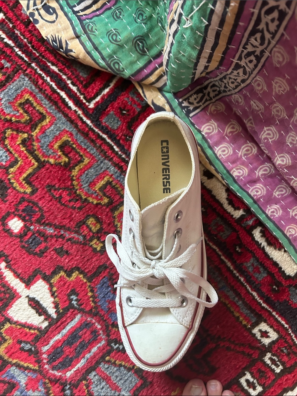 Converse White Low-Top Platform Sneakers with Red and Navy Stripe - Picture 5 of 5